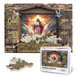 Christian Puzzles for Adults 500 Pieces Religious Jesus Cross Jigsaw Puzzles Bible Verses God Says You are Wooden Puzzle for Fun Family Game Motivational Toy Educational Intellectual