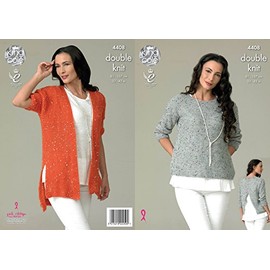 King Cole Galaxy Double Knitting Pattern Ladies Tulip Back Top and Short Sleeved Cardigan (4408)
