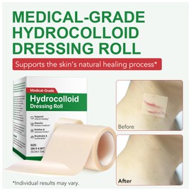 Hydrocolloid Roll, Hydrocolloid Bandages for Wounds Care, 2in x 4.9ft Hydrocolloid Dressing Bandages, Supports Natural Healing, Ultra Absorbent, Waterproof & Comfortable, Cut-to-Size (Beige)