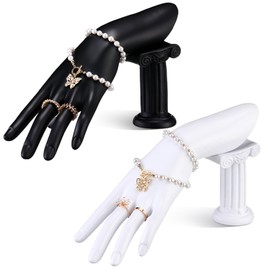 Yalikop Paquete de 2 soportes de exhibición de joyas de resina en forma de mano para anillos, pulseras, collares, decoración de mesa para el hogar