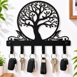 IASIRTGN Tree of Life Key Holder for Wall, Wall-Mounted Metal Key Rack with 6 Hooks, Key Hanger for Entryway, Hallway, Kitchen, or Office
