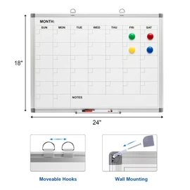 Comix Magnetic Dry Erase Calendar Whiteboard, 24 x 18 Inches Monthly Calendar Dry Erase Board for Wall, Aluminum Frame Planner White Board with Markers, Eraser, Magnets