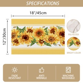 Rvsticty Linen Watercolor Sunflower Placemats Set of 4 Spring Table Mats Spring Farmhouse Sunflower Decorations and Supplies for Home Kitchen Table-12×18''