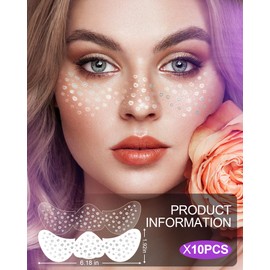 Face Glitter Freckles, Silver Glitter Freckles Face Tattoo Makeup Patches, Lips Speckles Sparkle Freckles Beauty Face Freckles Waterproof Fake Freckle for Holiday Dance Music Party Makeup 10 Count