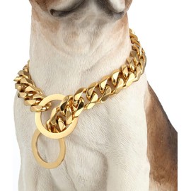 RUMYPET Collar de oro para perro de 18 quilates, cadena NK P de 11 mm, 15 mm, 19 mm, cadena de eslabones cubanos, para perros pequeños, medianos y grandes, de 12 a 26 pulgadas (19 mm, 22 pulgadas)
