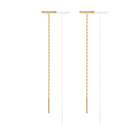 PAVOI 14K Gold Plated Sterling Silver Bar Threader Earrings for Women in Yellow Gold
