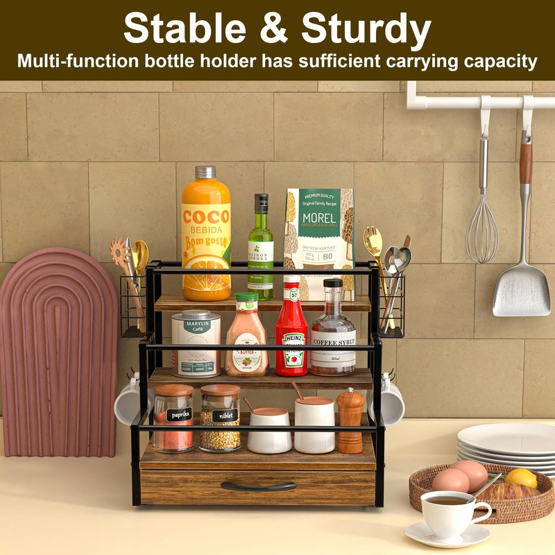 Coffee Syrup Organizer Rack, 4-Tier Syrup Bottle Holder Stand with