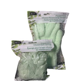 B-pure Peppermint Infused Bath Sponge & Moisturizing Gloves 2 Pk New