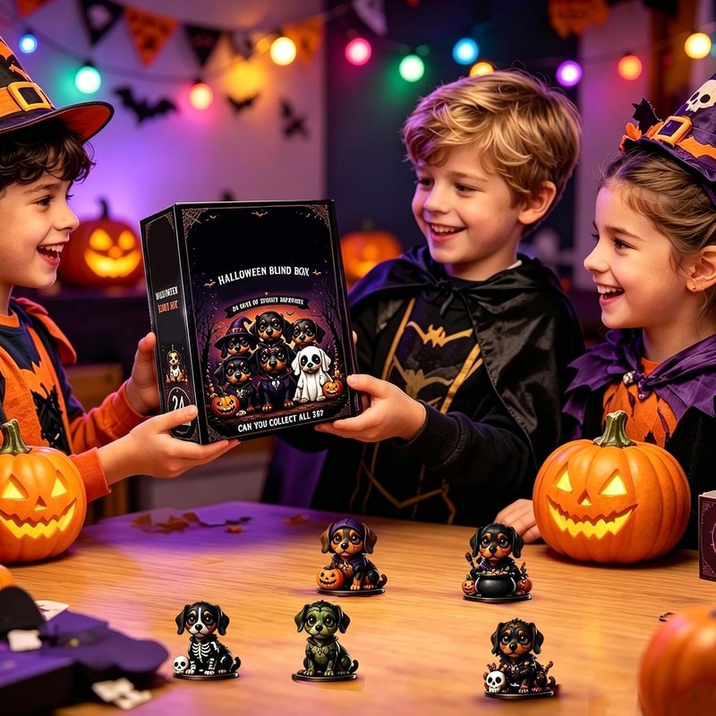 Halloween Countdown Calendar Advent 24 Piece 2D Acrylic Dog Figurines