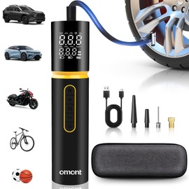 Tire Inflator Portable Air Compressor, Omont 150PSI Electric Bike Tire Pump Cordless Air Pump for Car Tires, 4X Faster Portable Tire Inflator with Digital Pressure Gauge for Car Bike Motorcycle Ball