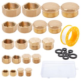 Neikafan Blanking Plug Water Pipe 20 Pieces 1/8 1/4 3/8 1/2 3/4 Inch Male Thread and Female Thread Plug Brass Water Pipe Sealing Plug with Raw Material Tape and Seal End Cap