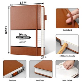 Annecy Lined Journal Notebook, Hardcover Numbered College Ruled Journal, Medium 5.5x 8.25, 160 Pages 100GSM Writing Paper, Brown