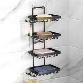Moforoco 4 Tier Soap Bar Holder for Shower, No Drilling, 304 Stainless Steel, Wall Mounted Soap Holder with 4 Hooks and Razor Holder, Shower Rack Soap Tray Bar Soap for Bathroom Accessories Organizer