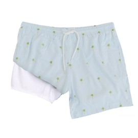 BERMIES Classic Mens Eco Friendly Swim Shorts ¦ Palm Stripes ¦ Quick Dry 5.5 Inch Inseam, Compression Liner, 3 Pockets, Athletic Beach Shorts, 4 Way Stretch Fabric, UPF50 Protection ¦ Large