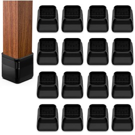 16pcs Square Chair Leg Floor Protectors, Felt Pads Chair Leg Protectors for Hardwood Floors, Silicone Chair Leg Cups Covers Felt Pads, Prevents Scratches & Reduce Noise, Black, Large