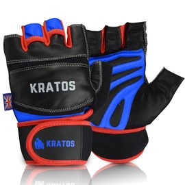 Kratos Weight Lifting Gym Workout Gloves for Crossfit Exercise Fitness Strength Training Hanging Pull ups Bodybuilding Powerlifting Cycling Leather Gloves with Wrist Wrap Support Men & Women
