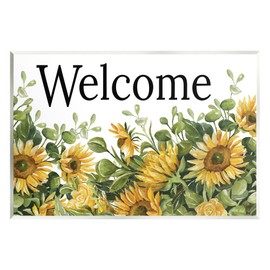 Stupell Industries Welcome Typography Sign Blooming Sunflower Field Wood Wall Art, Design By Cindy Jacobs