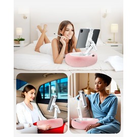 Miledi Tablet Pillow Stand, Compatible with 4.7"-12.9" Kindle, iPad, Phone/Tablet, Google, 360 Rotating Phone Holder for Bed, Detachable Bowl, Reading and Relaxation on Bed, Pink, Large (Faux Fur Pillow)