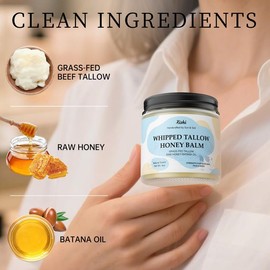 Beef Tallow for Skin, Grass-Fed Beef Tallow and Honey Balm with Raw Honey and Batana Oil, Fac & Body Moisturizer for Dry, Sensitive, Oily Skin, 4 Oz, Fresh