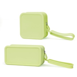 Bagentry 2 Pieces Pink Silicone Makeup Bag with Zipper, Waterproof Silicone Toiletry Bag Skincare with Handle, Cosmetic Organizer Case for Travel Bathroom Vanity Coin Wallet Keys Women (Green)