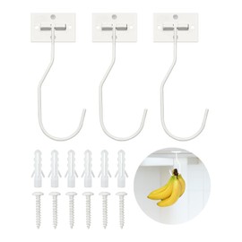 Ticway Banana Hanger Hook – Space Saving Banana Holder Hanger to Keep Bananas Fresh, Self Adhesive and Screw Banana Hook 3Pack White