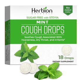 HERBION Naturals Cough Drops, Sugar-Free with Stevia, Dietary Supplement, Soothes Cough, for Adults & Children Over 6 Years, 18 Drops Each, 108 Count, Mint, Pack of 6