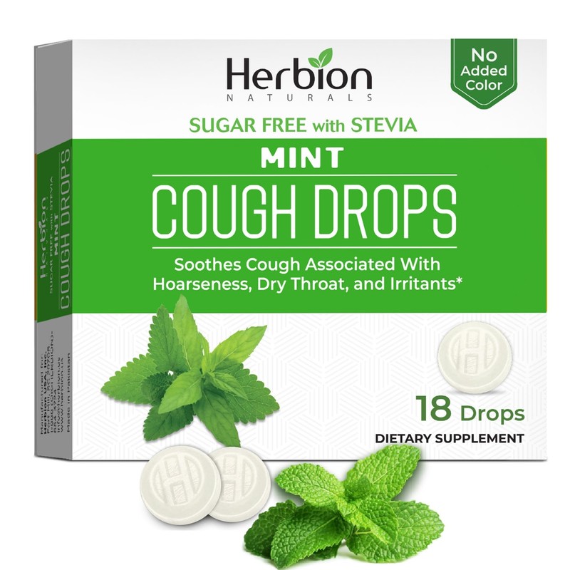 HERBION Naturals Cough Drops, Sugar-Free with Stevia, Dietary Supplement, Soothes