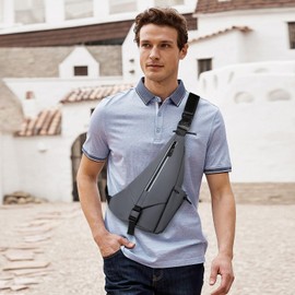 Tealots Sling Bag for Man Small Crossbody Backpack Waterproof Chest Bags Travel Hiking Daypack With Water Bottle Holder (grey)