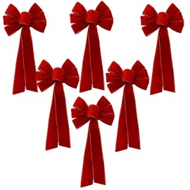 Red Velvet Christmas Wreath Bows - 10" Wide, Set of 6, Front Door, Gate, Fence, Retail Display Decorations, Gift Basket, Swag & Garland Decoration, Festive Winter Decor