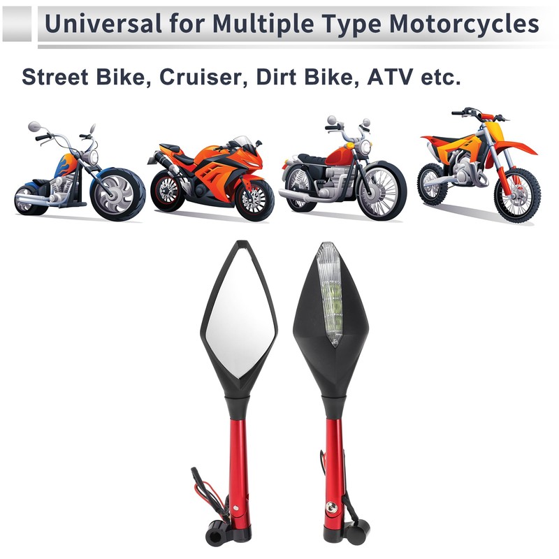 RATCHROLL 1 Set Universal Motorcycle Rear View Mirrors Adjustable Bar