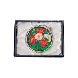 February Mountain Mother of Pearl Compact Mirror – Dual Magnification Gift for Women, Mom, Sister – Birthday or Christmas Idea (1, Midnight Peony)