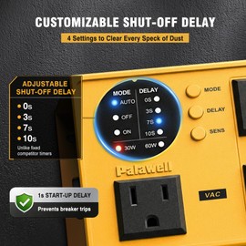 Automatic Vacuum Switch for Power Tools - Smart 30W/60W Sync, Adjustable 0-10s Shut-Off Delay Clears Hose Dust, Heavy Duty Tool Activated Outlet for Miter Saw, Router, Sander & Shop Vac, 15A 3.3ft