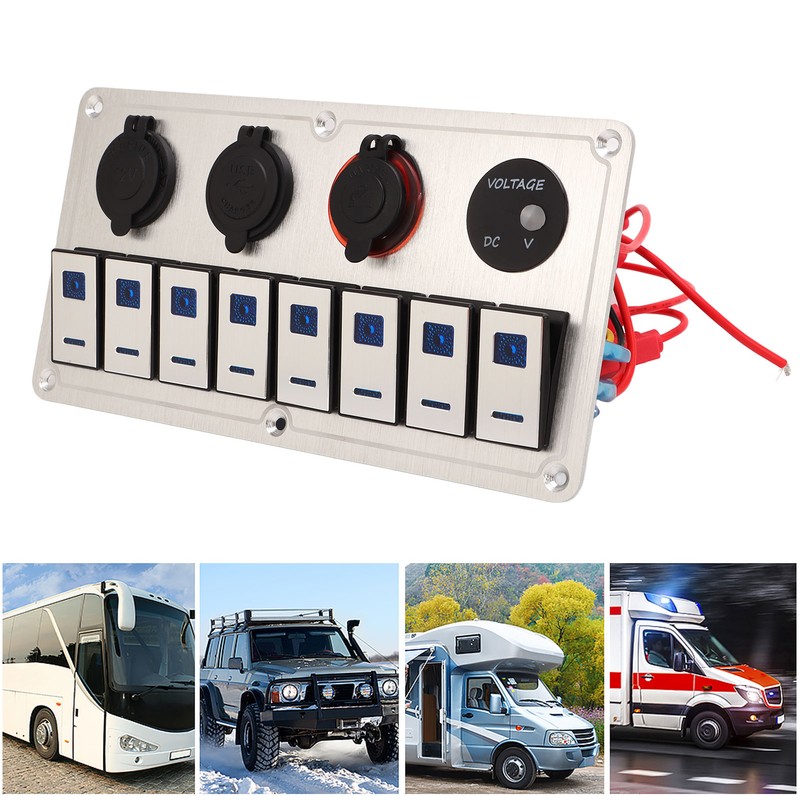 Rocker Switch Panel 8 Gang 12‑24V 5 Pin Blue Light