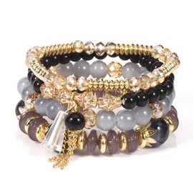Women's Crystal Beads Bracelet Boho Stones Bracelet Women's Multilayer Stones Bracelet Boho Bead Bracelet Women's Stretch Stackable Bohemian Bracelets Boho Bead Bracelet Set, Synthetic crystal and