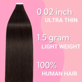 FUOTONBUTY 10pcs Tape in Hair Extensions Human Hair Invisible Tape in Hair Extensions Seamless Tape ins Tape on Real Human Hair Extensions Thick End (Dark Brown to Black, 22 inch)