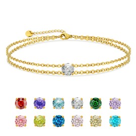 April Birthstone Gold Bracelet for Women – Rose Cut Diamond Bracelet Gift for Birthday - Dainty Stainless Steel Double Chain Bracelets – Minimalist Jewelry Gift for Anniversary, Graduation