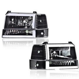 G-PLUS LED DRL Headlights, Compatible with 1992-1996 Ford Bronco F150 F250 F350,Fits Models with Halogen Headlights Only,Bumper Headlamp, Smoky lens Black Housing Amber Reflector