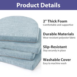 IPYNBAP Chair Cushions for Dining Chairs with Ties and Removable Cover, Dining Kitchen Chair Pads with Non-Slip Bottom, High-Resilience Indoor Seat Cushions, 16'' x 16'' x 2'', Set of 4, Light Blue