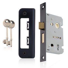 XFORT Matt Black 65mm Mortice Sashlock, Mortice Door Lock with Key, Latch Mechanism & Key Operated Deadbolt, Internal Wooden Door Security for Home and Workplace.