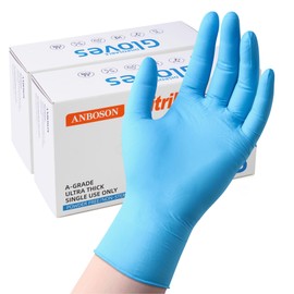 ANBOSON 6 mil Disposable Nitrile Gloves, Heavy Duty Disposable Glove, Cooking Gloves Latex Free Powder Free (Blue of 200, Large)