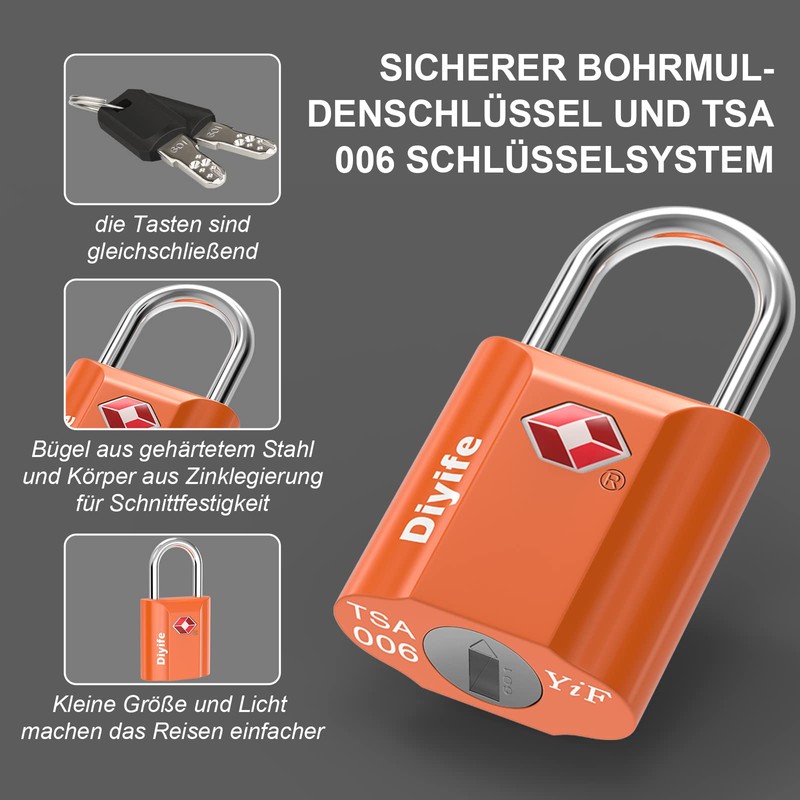 Diyife TSA Luggage Locks, [2 Pieces 4 Keys] Key Lock