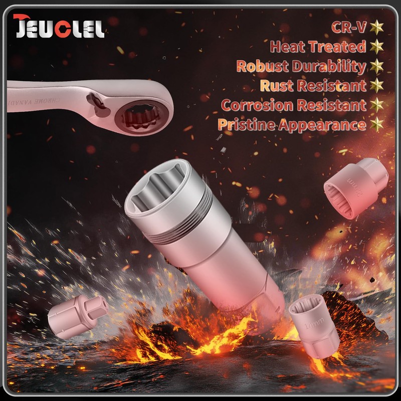 JEUCLEL 17PCS Pass Through Socket Set, Chrome Vanadium Steel, Versatile