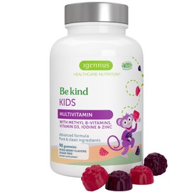 Igennus Methylated Kids Multivitamin Gummy, MTHFR, No Artificial Sweeteners or Flavors, Sugar Free, Age 4+, 90 Natural Berry Flavor Gummies from Fruit Powder, Non-GMO, Halal, Clean Label