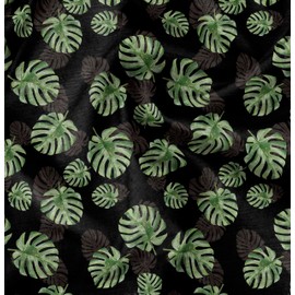 Soimoi Black Heavy Canvas Fabric Monstera Leaves Print Sewing Fabric BTY 58 Inch Wide