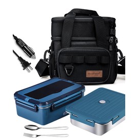 FanFanOK Electric Lunch Box Food Heater 80W Portable Food Warmer with 1.8L Stainless Steel Container for Car Truck Home Work Adults,12V 24V 110V Loncheras Electricas para Calentar Almuerzo