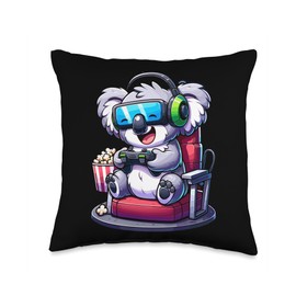 Gamer Koala Popcorn Gaming Chair Headphones Games Player Throw Pillow