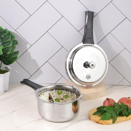 Vinod Platinum Triply Stainless Steel Outer Lid Pressure Cooker 1.5 Litre/Gasket Release System/Induction and Gas Base Cooker/ISI Certified- Silver