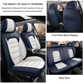 Cscevt 5 Seat Covers for KIA Sedona 2003-2021 Upgraded Leather Car Seat Covers Waterproof Anti-Slip Car Seat Protectors Comfort Automotive Seat Covers with Airbag（Standard,White+Blue）