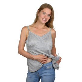 Inspired Comforts Mastectomy Camisole with Drain Pockets & Fasteners to Hold Drainage Tubes | Removable Bra Cups | XL, Grey