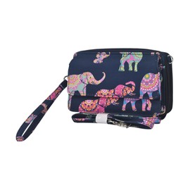 NGIL Women's Navy Canvas Wristlet Wallet, Compact Animal Print Glitter Zippered Wristlet Handbag, Size 2.25"W x 6.5"L x 4.25"H